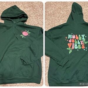 Christmas hoodie, Green 'Holly Jolly Vibes' Hoodie size Large